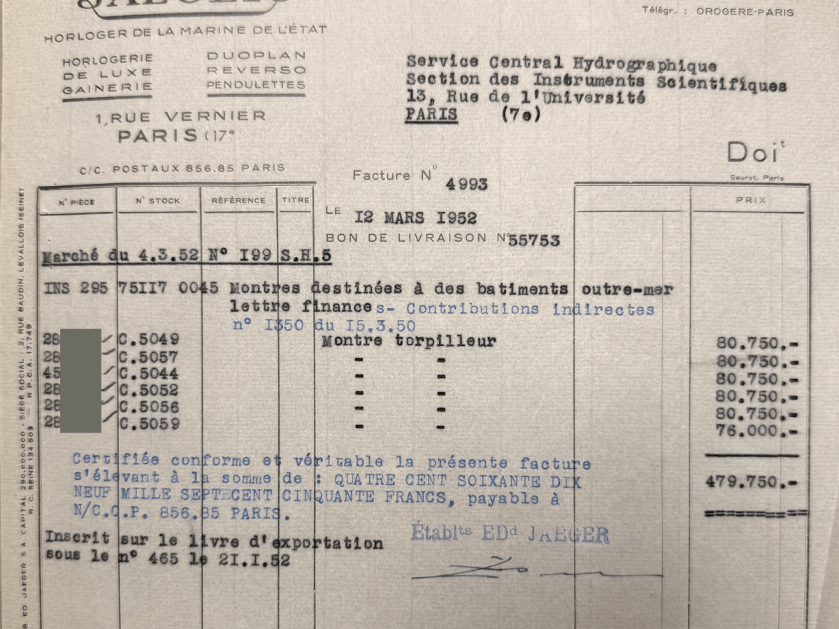 Montres de torpilleur Jaeger Marine Nationale&nbsp;1952