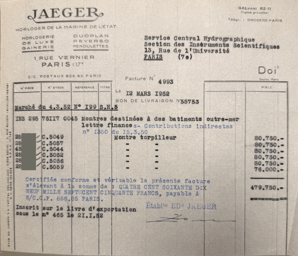 Montres de torpilleur Jaeger Marine Nationale&nbsp;1952