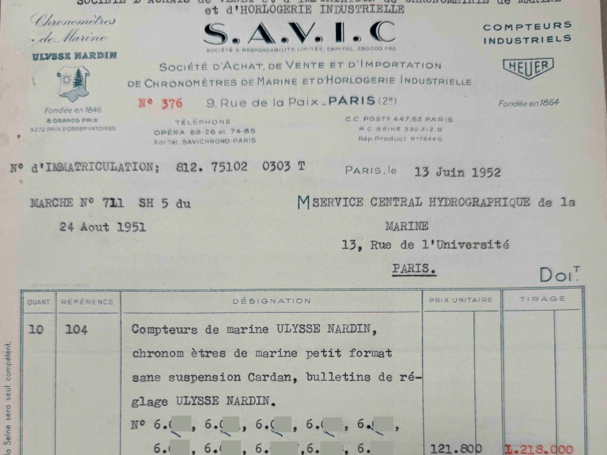 Chronomètres Ulysse Nardin Marine Nationale&nbsp;1952